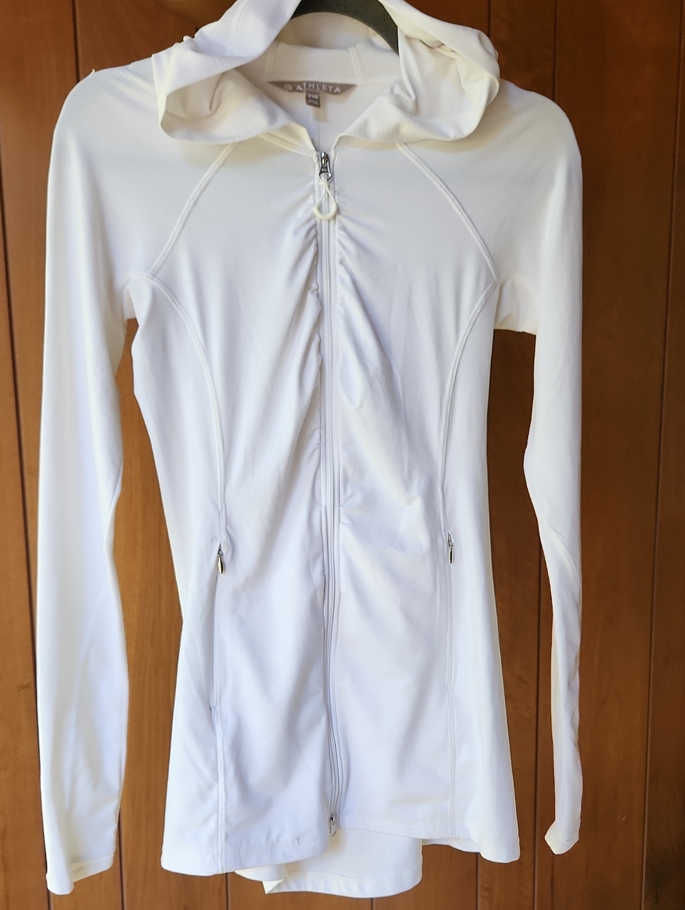 Athleta White Hooded Zip-Front Swim Cover Up